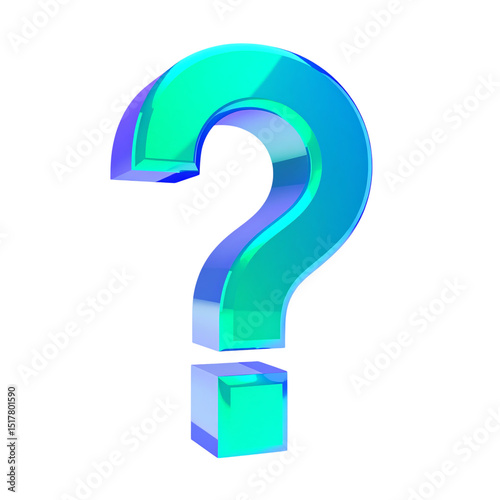 3D blue and green glossy question mark symbol with a modern, translucent appearance and smooth, curved design