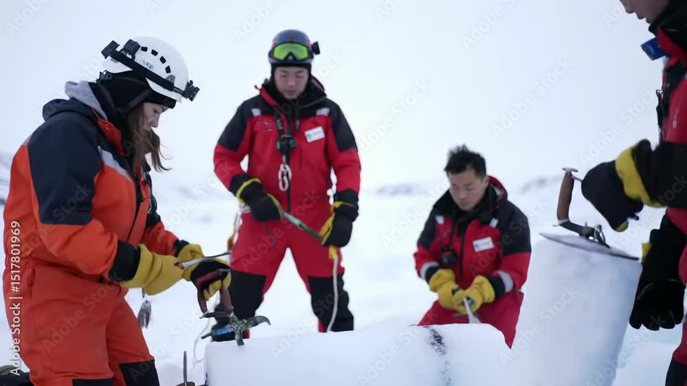 Team digs snow pit for climate research expedition in arctic environment