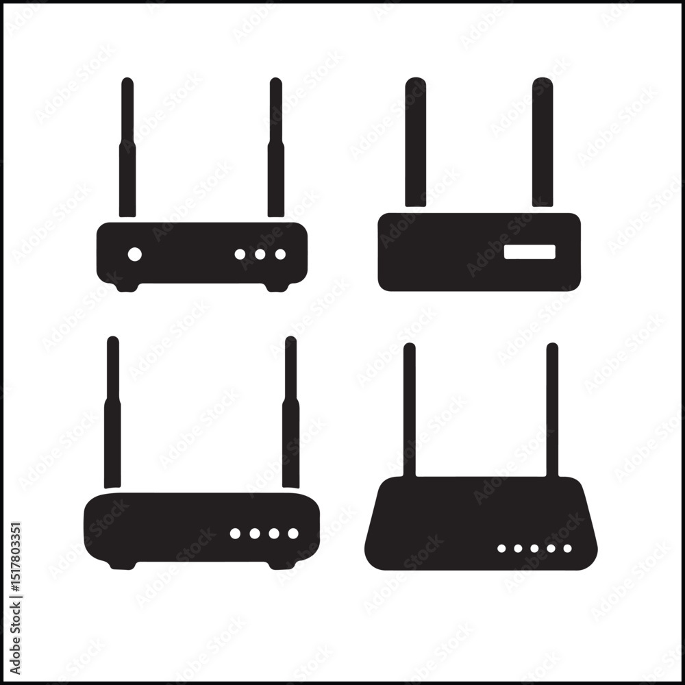 Router icon silhouettes vector pack