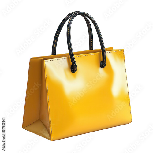 Striking sunshine yellow patent leather tote bag a bold statement of on transparent background