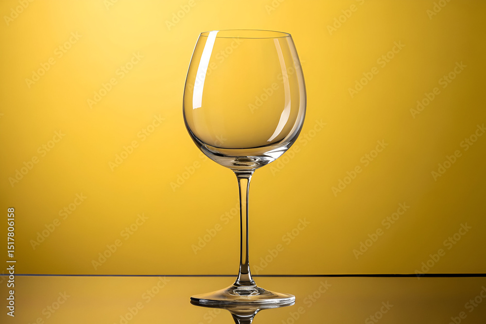 One empty wine glass isolated. Transparent JPG image with yellow background One empty wine glass isolated. Transparent JPG image with yellow background