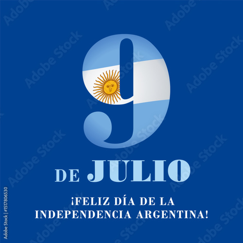 9 de Julio, Feliz dia de la de Independencia Argentina holiday banner. Translation - July 9th, Happy Argentine Independence Day. Vector illustration