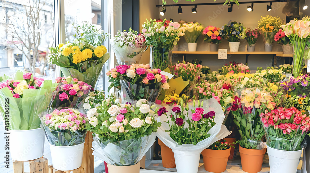 Obraz premium Colorful Floral Display In Flower Shop
