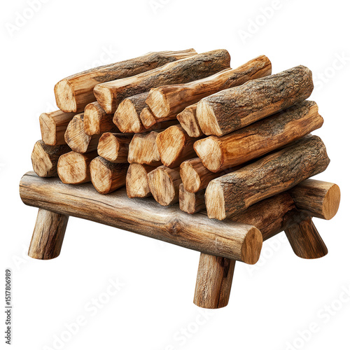 A rustic stack of firewood ready for a warm winter artfully arranged on a on transparent background