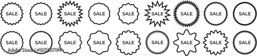 Outline SALE Tags Collection. Vector set of outline SALE badges with hand-drawn effect in multiple shapes for modern marketing design. Vector EPS 10