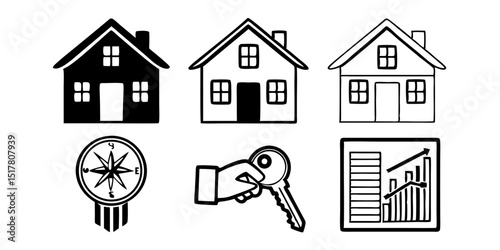 House icon set. Set of black house, Real estate symbols, vector illustration