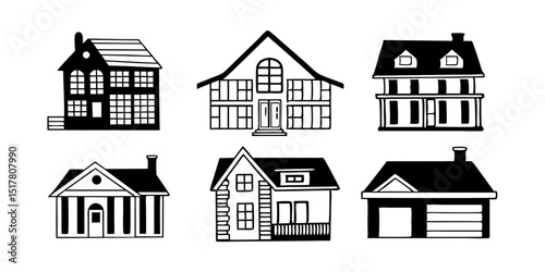 House icon set. Set of black house, Real estate symbols, vector illustration