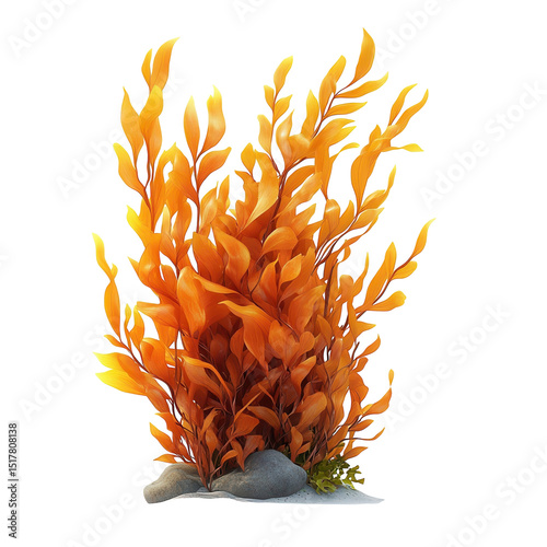 Golden seaweeds in underwater garden offering refuge and oxygen to sea on transparent background