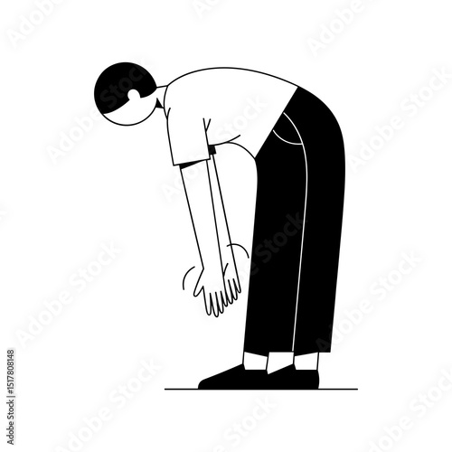 Black and White Illustration of a Man Bending Over, Showing Exhaustion and Physical Discomfort