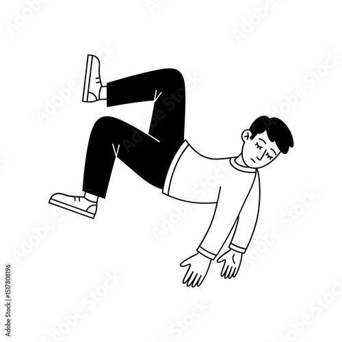 Black and White Line Art Illustration of a Man Lying in an Unconventional Pose