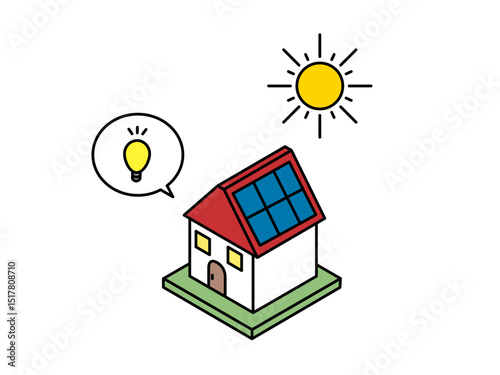 太陽光発電、ソーラーパネルを家に取り付けた家のアイコン