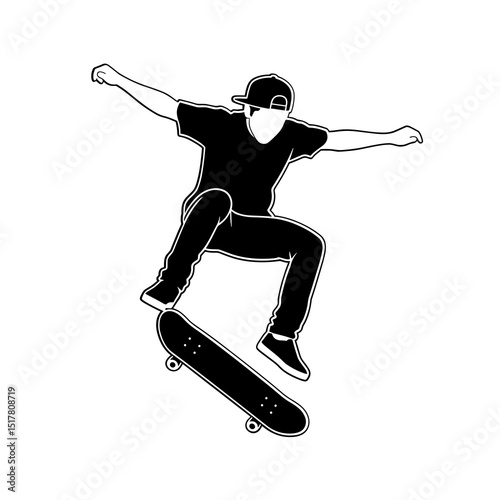 Silhouette of a Skateboarder Executing an Aerial Trick