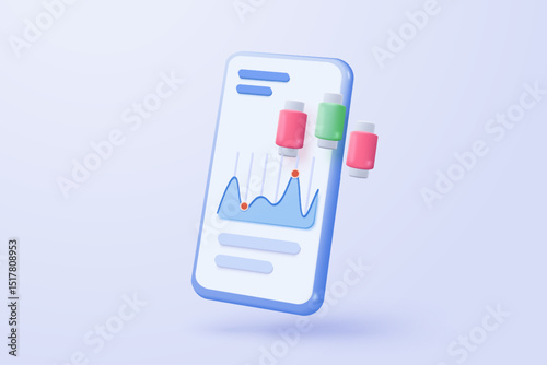 3D stock trading graph report for statistic market in bubble icon. Sell and buy money cash and exchange with finance business, analyzing investment. 3d bank trading icon vector render illustration