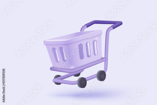 3d shopping bag for online shopping and digital marketing concept. Basket minimal icon with shadows on purple background. Shopping bag for buy, sale, discount, promotion. 3d vector icon illustration