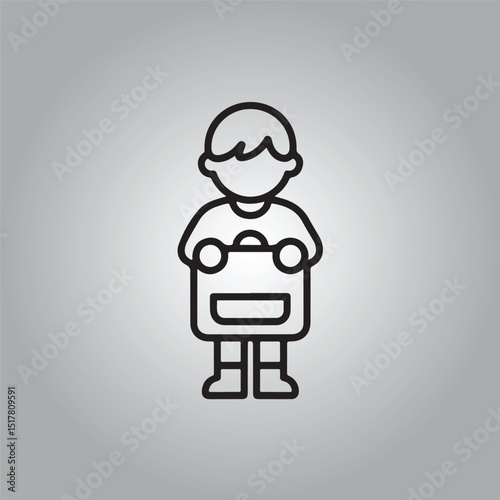 Simple line drawing of a person holding a briefcase or box vector illustration