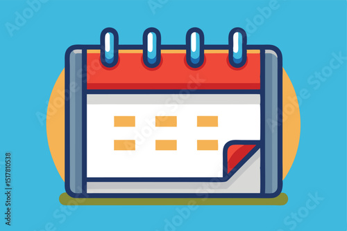 Calendar Icon with Folded Page Corner on Blue Background Illustration