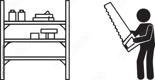 Black and white stick figure icon set representing cleaning and household chores
