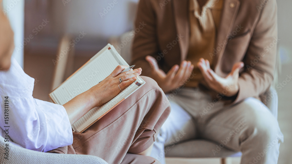Fototapeta premium Professional Counseling Session Between Therapist and Client Discussing Solutions