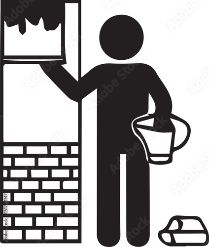 Black and white stick figure icon set representing cleaning and household chores
