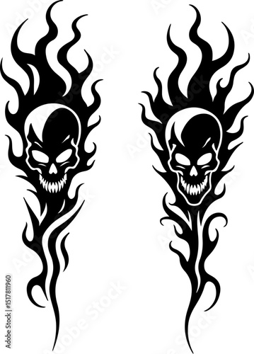  Tribal Skull and Flame Tattoo Design bundle