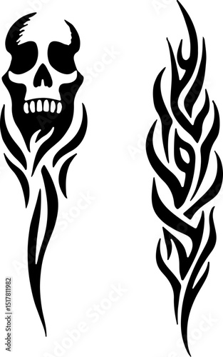  Tribal Skull and Flame Tattoo Design bundle