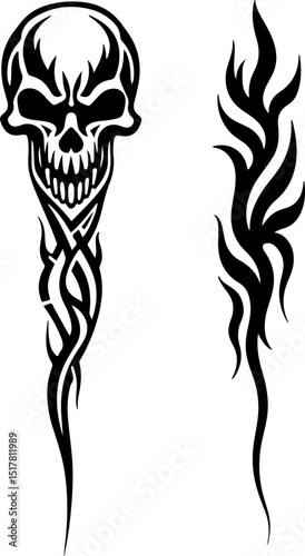  Tribal Skull and Flame Tattoo Design bundle