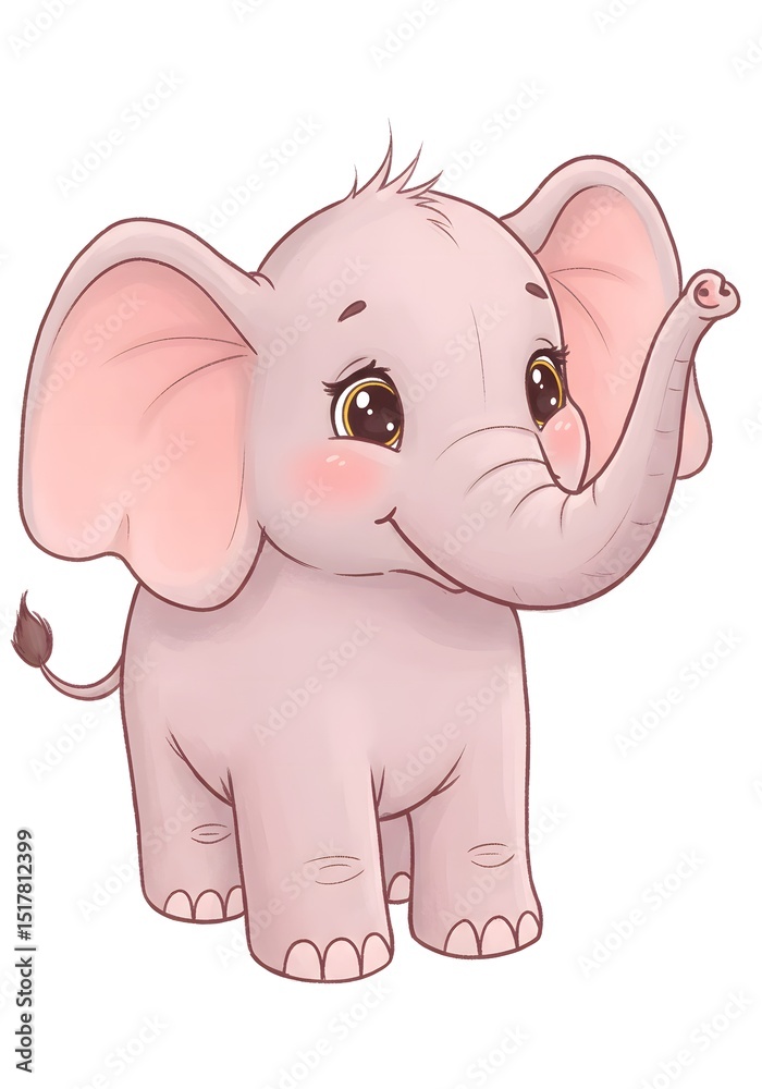 Naklejka premium Happy wild baby elephant cartoon vector illustration with a cute pink trunk and funny gray ears