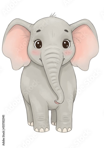 Cute baby elephant cartoon drawing with a fun, smiling character for your wild safari illustration