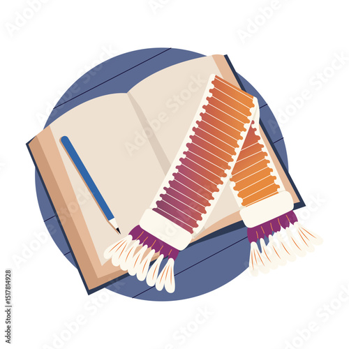 A flat style illustration showing a knitted bookmark