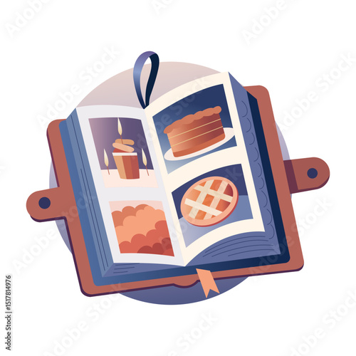 Flat style illustration showing a recipe book