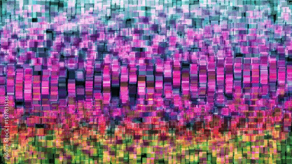 Dynamic Abstract Motion Background Vibrant Gradient of Textured Rectangular Blocks and Squares in Blue, Purple, Pink, Orange, and Green Hues
