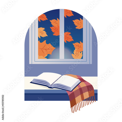 A flat style illustration depicting a cozy reading