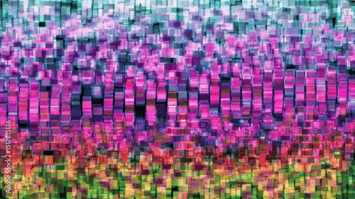 Dynamic Abstract Motion Background Vibrant Gradient of Textured Rectangular Blocks and Squares in Blue, Purple, Pink, Orange, and Green Hues