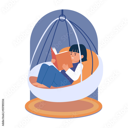 Flat style illustration showing a child enjoying storytime moment