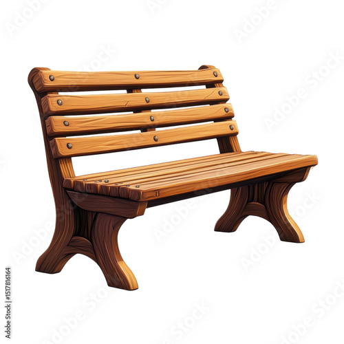 A serene wooden park bench offering quiet reflection and rest under the on transparent background