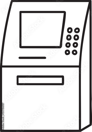 Simple Black and White Line Drawing of an Automated Teller Machine ATM Design minimalist