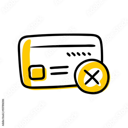 Card with X symbol decline icon on transparent background for web and graphic design