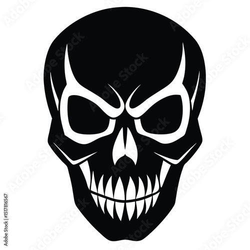 Bold black and white skull illustration depicting a sinister and edgy graphic design