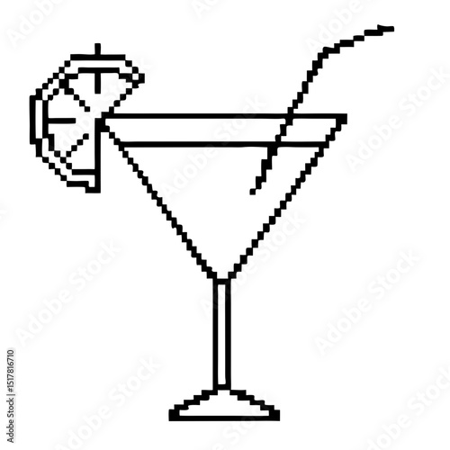 Refreshing pixel outline cocktail glass with umbrella and straw perfect for summer gatherings