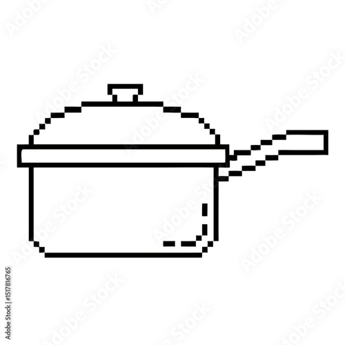 pixel outline stylish saucepan on a hob for preparing delicious meals