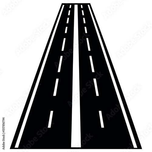 Two lane road perspective black and white graphic illustration