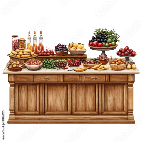 An abundant fruit bar delights guests with fresh cherries grapes and on transparent background