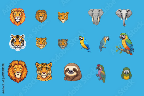 vector icons of exotic animals, Creation of logos, posters, flyers, business cards, resumes and banners, Creation of presentations, Application development, advertising, design.