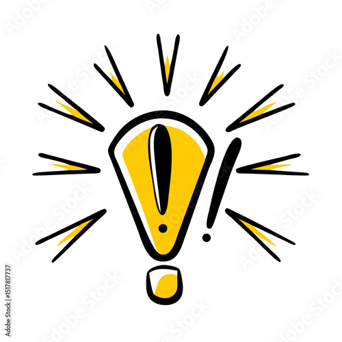 Exclamation mark with radiant light on transparent background for web and graphic design