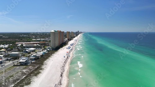 Wallpaper Mural Amazing aerial view of beachfront high-rise hotels along turquoise ocean bay coast, Panama City Beach, Florida, USA Torontodigital.ca