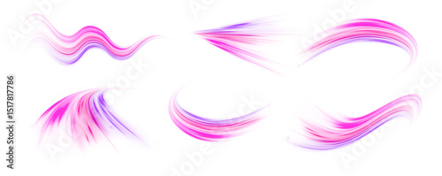 Expressway, car headlight effect. Abstract neon light rays vector png background. Light trail wave, fire path trace line, car lights, optic fiber and incandescence curve twirl.