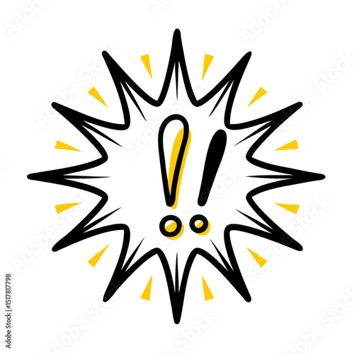 Exclamation mark with radiant light on transparent background for web and graphic design