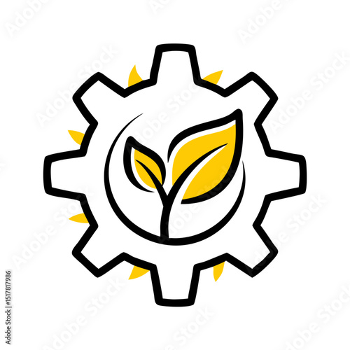 Gear with leaf eco settings on transparent background for web and graphic design