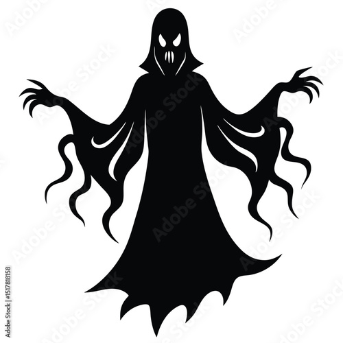 Silhouette illustration of a spooky halloween ghost with extended arms and sharp claws