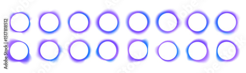 Round banner with neon gradient isolated on white transparent background in PNG vector format. Round light frame. Can be used for badges, price tags, labels.	